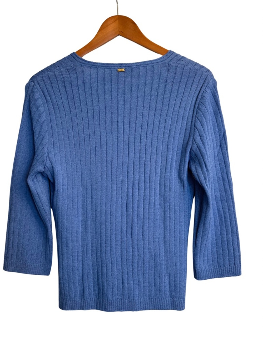 St. John Collection Blue Santana Knit Style Ribbed V-Neck 3/4th Sleeve Sz S - Picture 10 of 14